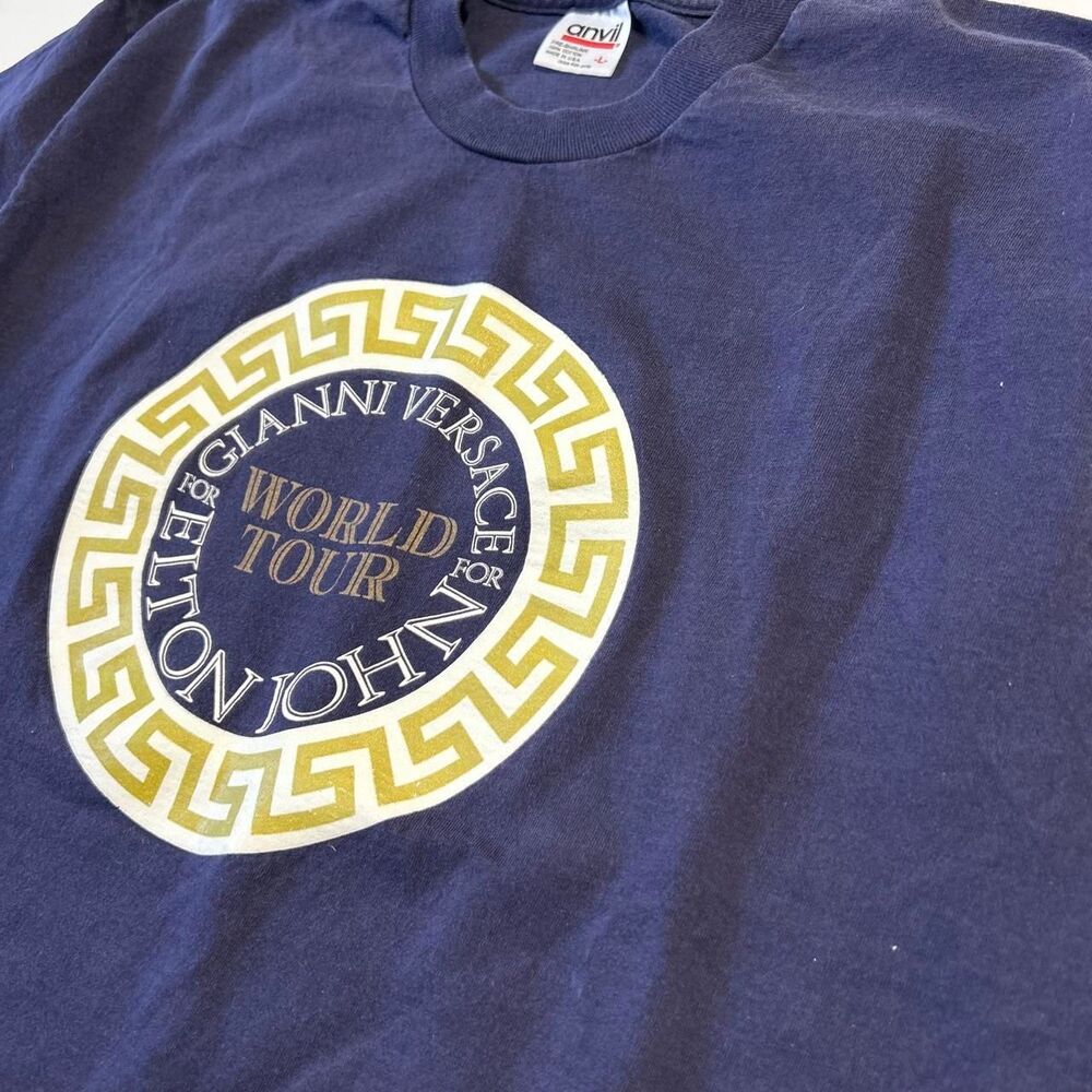 Authentic Vintage 90s Anvil Versace + Elton John World Tour navy blue tee - Picture 3 of 5